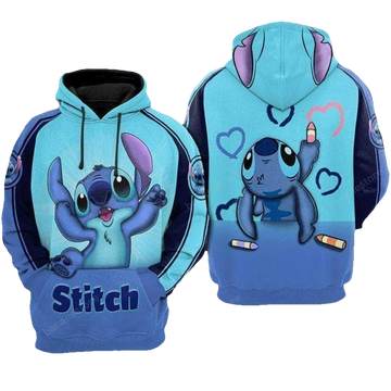 Disney Hoodie Stitch Hoodie Stitch Drawing Hearts 3d Hoodie Zip Hoodie Moonbestprint