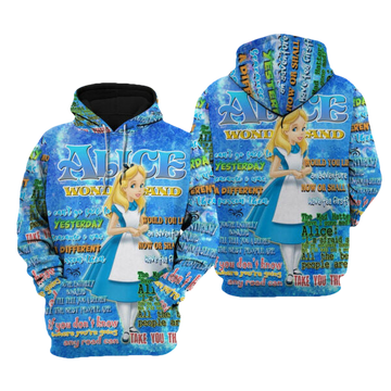 Alice Wonderland Words Pattern Disney Fan Gift Stylist Unisex Cartoon Graphic Outfits Aop Hoodie, Zip Hoodie 1402 Moonbestprint