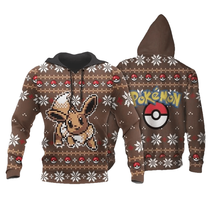 Pokemon Ugly Christmas Eevee Xmas Anime Manga For Men And Women 3d Hoodie Zip Hoodie Moonbestprint