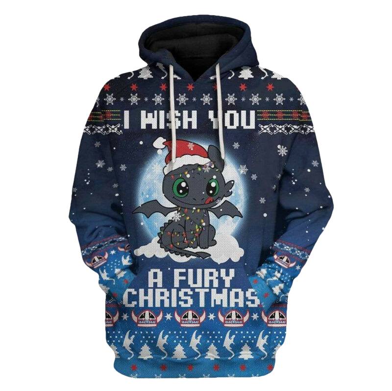 Disney Christmas Hoodie Toothless I Wish You A Fury 3d Hoodie Zip Hoodie Moonbestprint