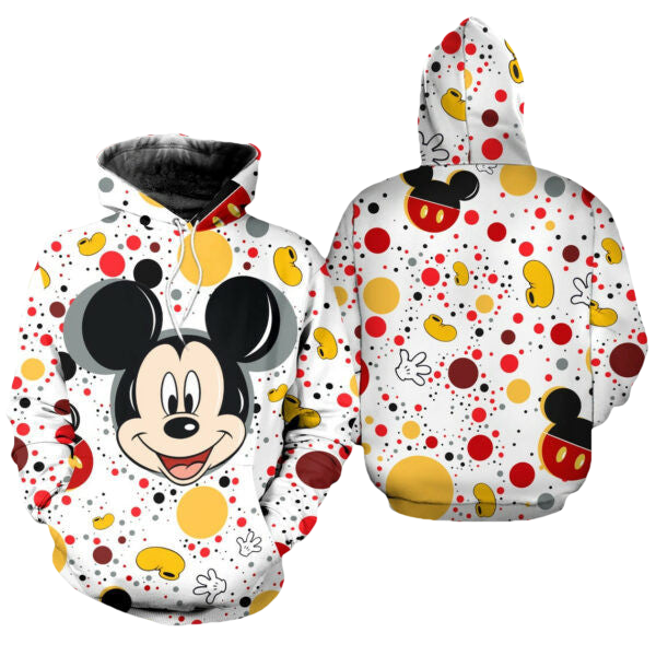 Mickey Mouse Polkadot Pattern Disney Fan Gift Stylist Unisex Cartoon Graphic Outfits Aop Hoodie, Zip Hoodie 2204 Moonbestprint