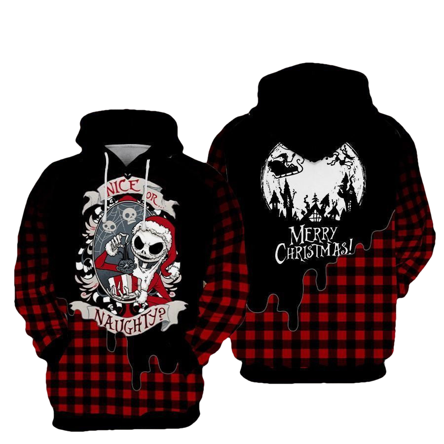 Jack Skellington Nice Or Naughty Merry Christmas Over Print 3d Hoodie Zip Hoodie 224 Moonbestprint