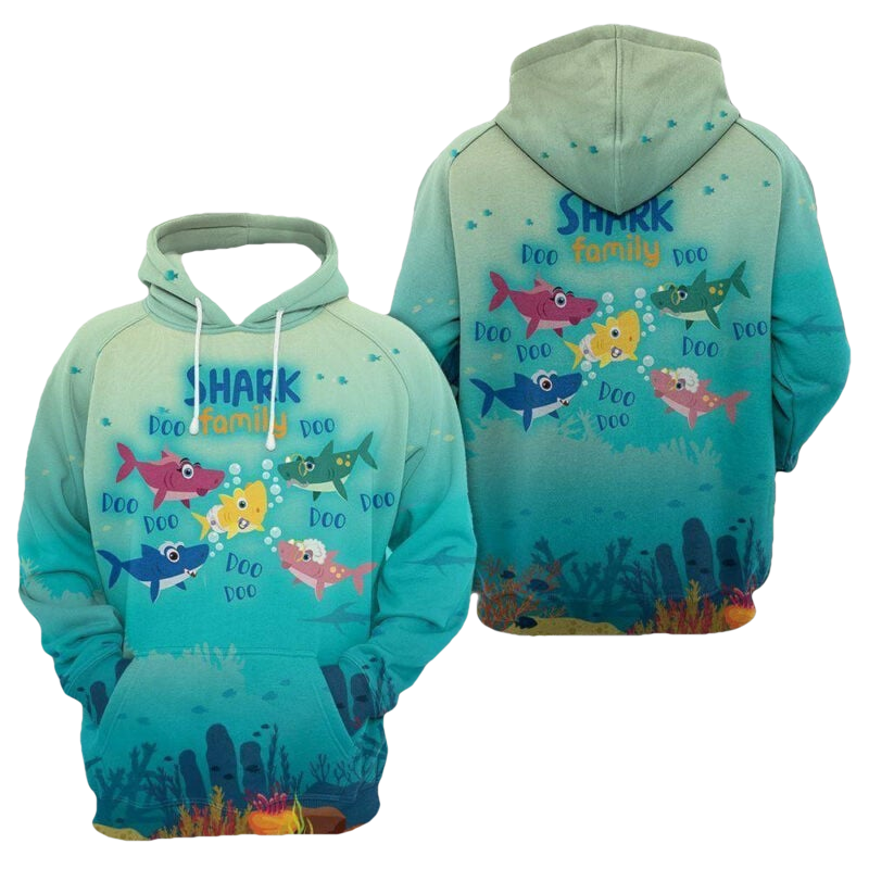 Shark Family Doo Doo Doo Under Ocean Cute Blue Hoodie Shark Week Hoodie Zip Hoodie Moonbestprint
