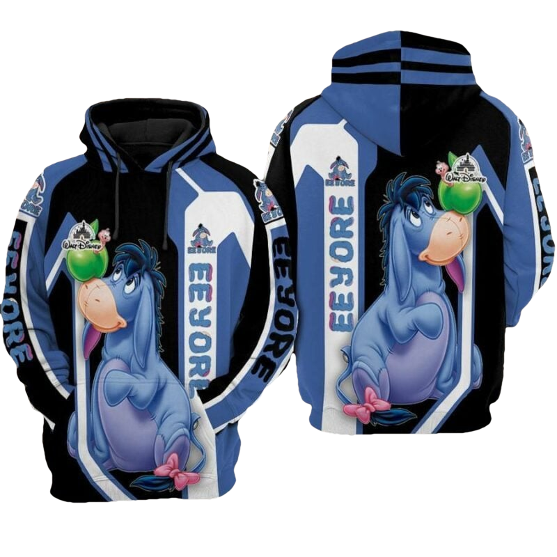 Eeyore And Green Apple Cartoon Winnie The Pooh Walt Disney Over Print 3d Hoodie Zip Hoodie Moonbestprint