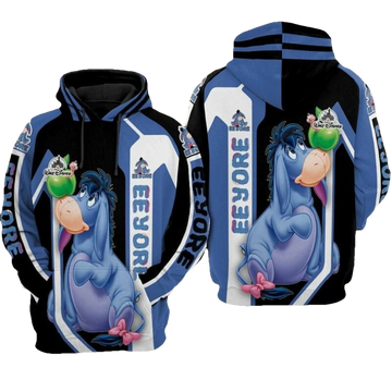 Eeyore And Green Apple Cartoon Winnie The Pooh Walt Disney Over Print 3d Hoodie Zip Hoodie Moonbestprint