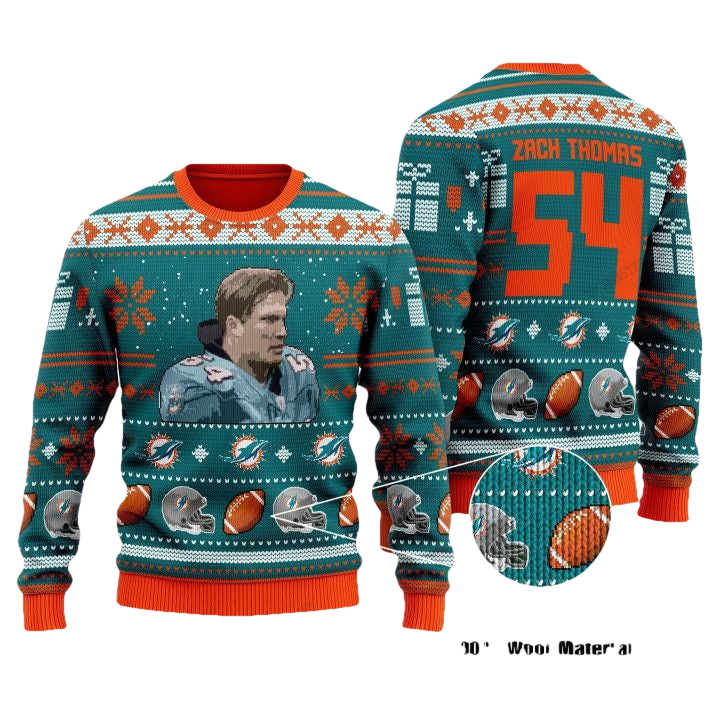 Zach Thomas 54 Miami Dolphins Nfl Christmas Sweater ? Usalast