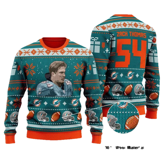Zach Thomas 54 Miami Dolphins Nfl Christmas Sweater ? Usalast