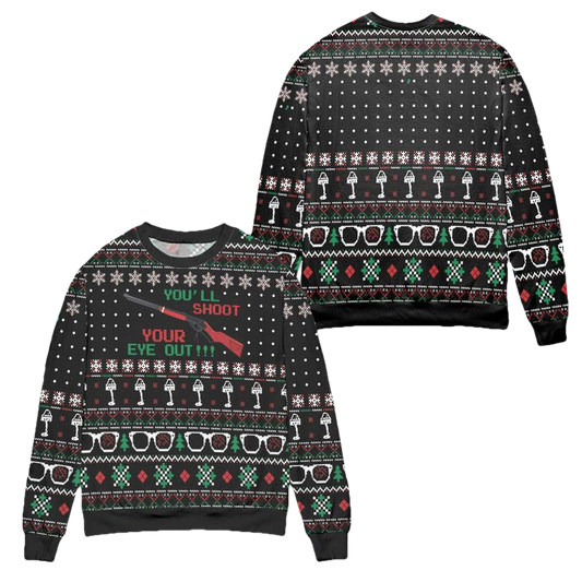 Youll Shoot Your Eye Out Snowflake Pattern Ugly Christmas Sweater ? Black ? Usalast