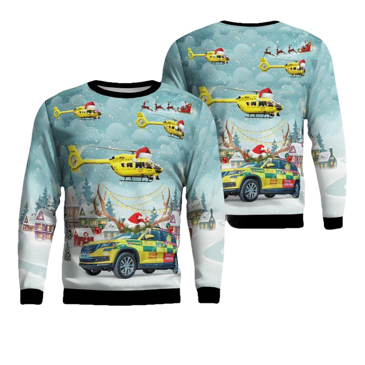 Yorkshire Air Ambulance Car Eurocopter EC 145T2 Christmas AOP Sweater ? Usalast