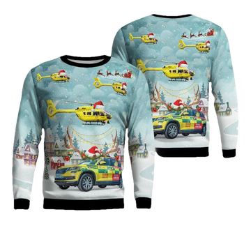 Yorkshire Air Ambulance Car Eurocopter EC 145T2 Christmas AOP Sweater ? Usalast