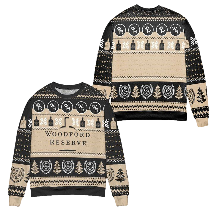 Woodford Reserve Bourbon Snowflake Pine Tree Pattern Ugly Christmas Sweater ? Black ? Usalast