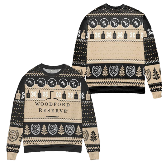 Woodford Reserve Bourbon Snowflake Pine Tree Pattern Ugly Christmas Sweater ? Black ? Usalast