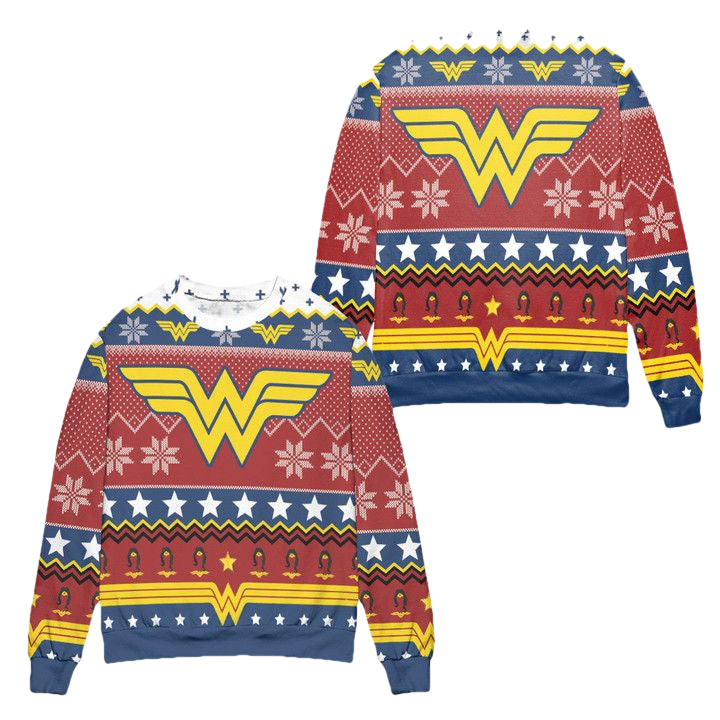Wonder Woman Logo DC Snowflakes Pattern Ugly Christmas Sweater ? Usalast