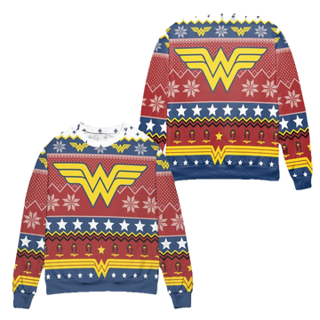 Wonder Woman Logo DC Snowflakes Pattern Ugly Christmas Sweater ? Usalast