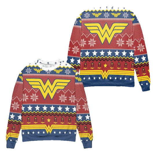 Wonder Woman Logo DC Snowflakes Pattern Ugly Christmas Sweater ? Usalast