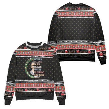 Woman Belong In All Places Where Decisions Are Being Made Ugly Christmas Sweater ? Black ? Usalast