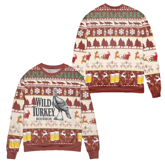 Wild Turkey Bourbon Snowflake Pattern Ugly Christmas Sweater ? Usalast
