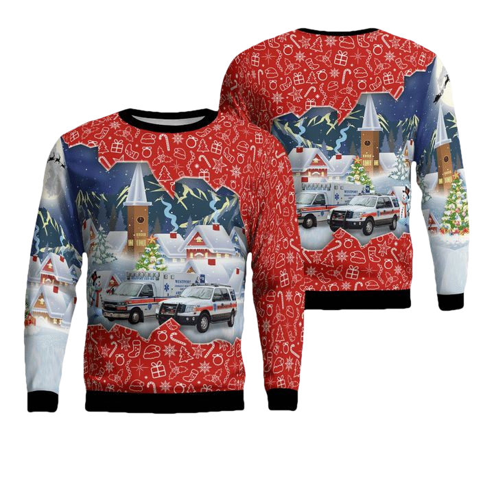 Westport Connecticut Westport Volunteer Emergency Medical Service WVEMS Christmas Sweater 3D ? Usalast
