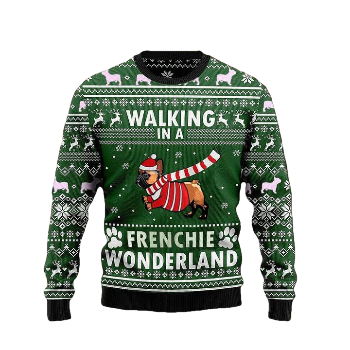 Walking In A Frenchie Wonderland Graphic Crewneck Sweater Christmas Gift For Dog Lover ? Usalast