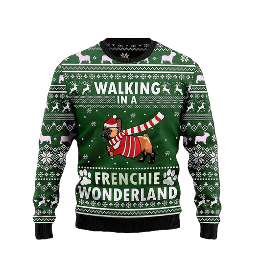 Walking In A Frenchie Wonderland Graphic Crewneck Sweater Christmas Gift For Dog Lover ? Usalast