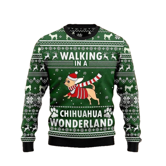 Walking In A Chihuahua Wonderland Sweater Snowflake Vintage Christmas Sweater Dog Lover ? Usalast