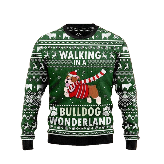 Walking In A Bulldog Wonderland Sweater Funny Dog Ugly Christmas Sweater Winter Gift ? Usalast