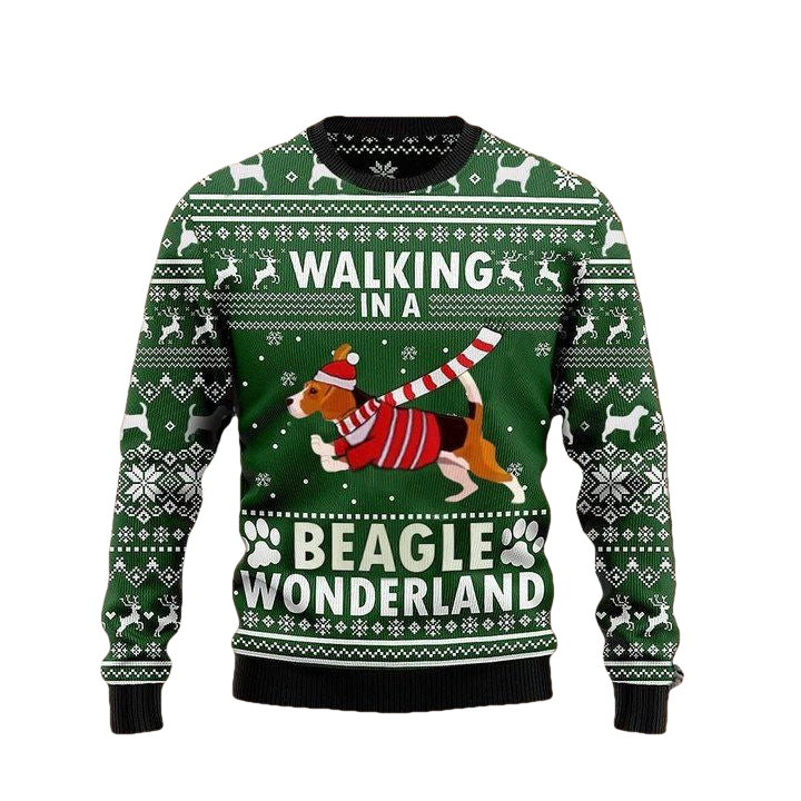 Walking In A Beagle Wonderland Crewneck Sweater Vintage Christmas Design Unisex Clothes ? Usalast