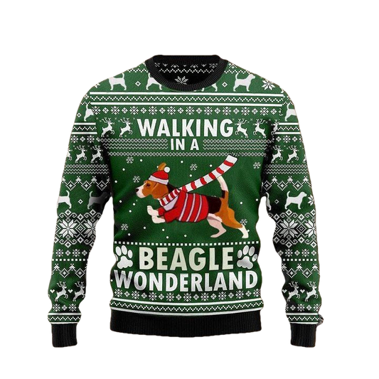 Walking In A Beagle Wonderland Crewneck Sweater Vintage Christmas Design Unisex Clothes ? Usalast