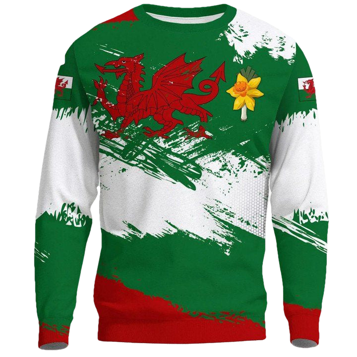 Wales Sweater ? St Davids Day Flag Brush A02 ? Usalast
