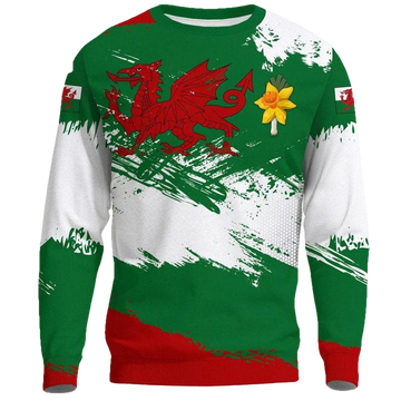 Wales Sweater ? St Davids Day Flag Brush A02 ? Usalast