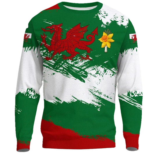 Wales Sweater ? St Davids Day Flag Brush A02 ? Usalast