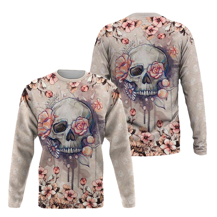 Viticstore Skull Flower- Cream Shade Salmon Pink Detail- Ultra Soft 3D All Over Printed Xl Sweater ? Usalast