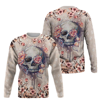Viticstore Skull Flower- Cream Shade Salmon Pink Detail- Ultra Soft 3D All Over Printed Xl Sweater ? Usalast