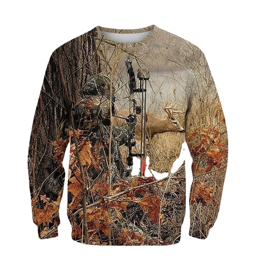 Viticstore Deers Hunting Falling Leaves 3D Brown Shade All Over Printed 3Xl Sweater For Hunter ? Usalast