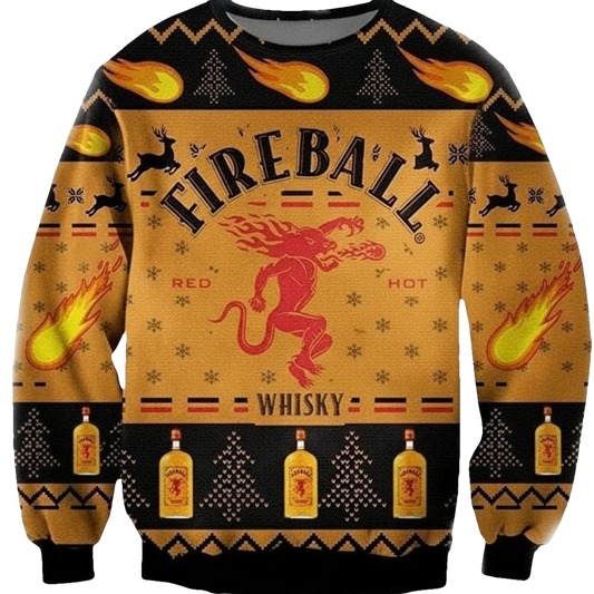 Vintage Fireball Whiskeyy Whiskeyy 3d Ugly Christmas Sweater ? Usalast