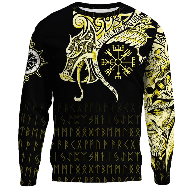 Viking Sweater Raven Tattoo And Vegvisir Yellow A31 ? Usalast