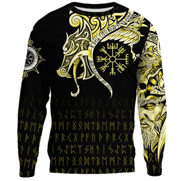 Viking Sweater Raven Tattoo And Vegvisir Yellow A31 ? Usalast