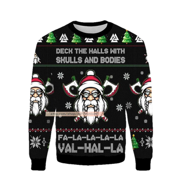 Viking Deck The Halls With Skulls And Bodies Falalala Valhalla 3d Ugly Christmas Sweater ? Usalast