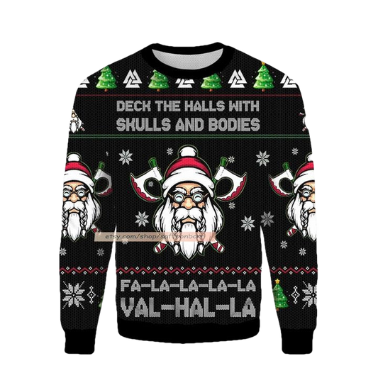 Viking Deck The Halls With Skulls And Bodies Falalala Valhalla 3d Ugly Christmas Sweater ? Usalast