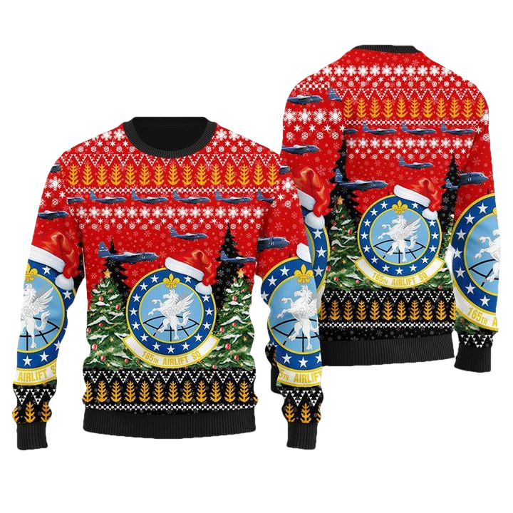 USAF Kentucky Air National Guard 165th Airlift Squadron Lockheed C-130H Hercules Christmas Sweater 3D ? Usalast