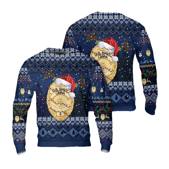 US Navy Command Master-At-Arms CMAA Badge Christmas AOP Sweater ? Usalast
