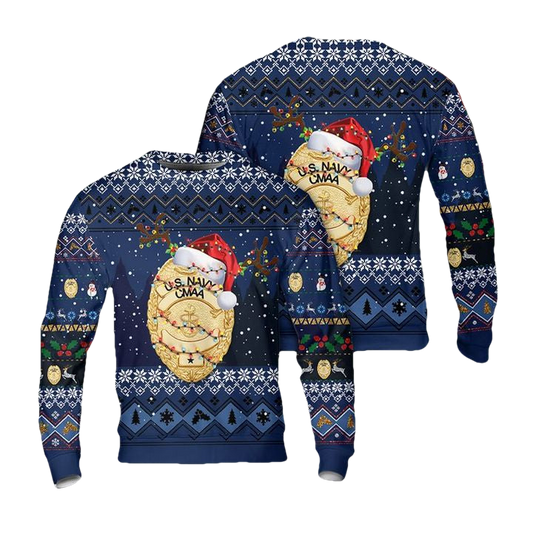 US Navy Command Master-At-Arms CMAA Badge Christmas AOP Sweater ? Usalast