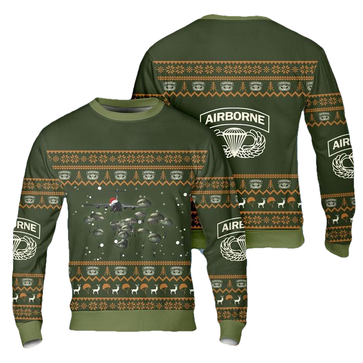 US Army Paratroopers With The 82nd Airborne Division Parachute Christmas Sweater 3D ? Usalast