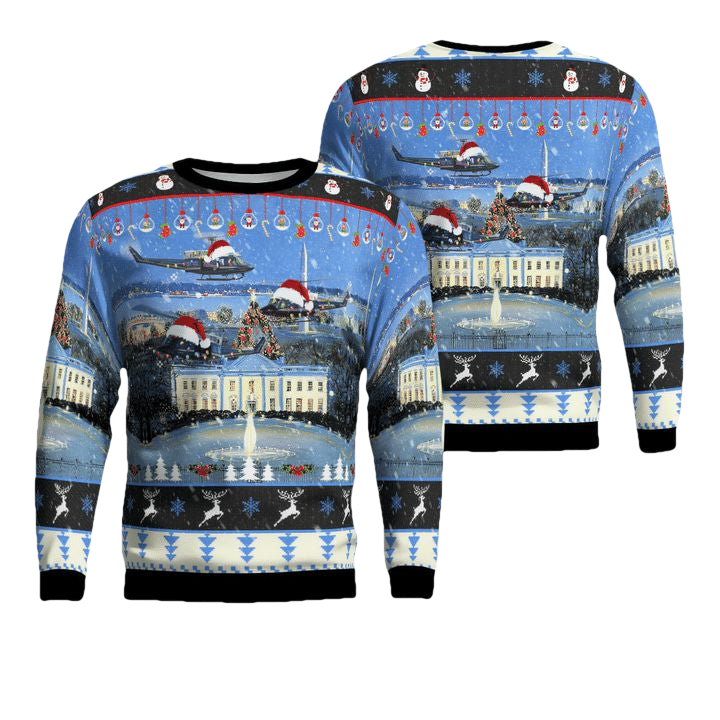 US Air Force Bell UH-1N Twin Huey of the 1st Helicopter Squadron flying over Washington DC Christmas AOP Sweater ? Usalast
