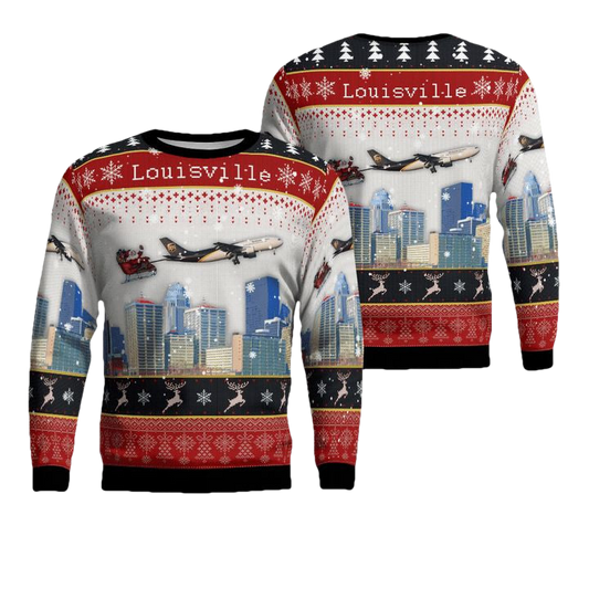 UPS Airbus A300F4-622R With Santa Over Louisville Christmas AOP Sweater ? Usalast