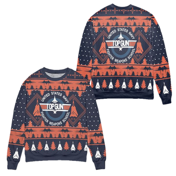 United States Navy Top Gun Pine Tree Pattern Ugly Christmas Sweater ? Orange Navy ? Usalast