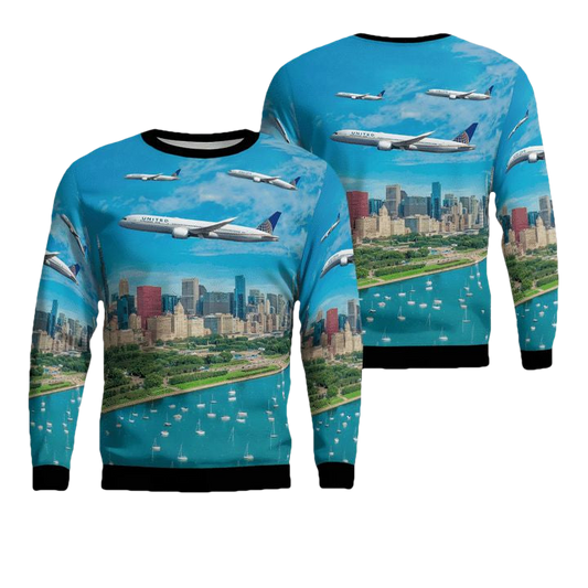 United Airlines Boeing 787-9 Dreamliner Merry Christmas 2021 Over Chicago Christmas Sweater 3D ? Usalast