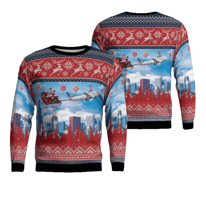 United Airlines Boeing 787 Dreamliner With Santa Over Chicago Christmas AOP Sweater ? Usalast