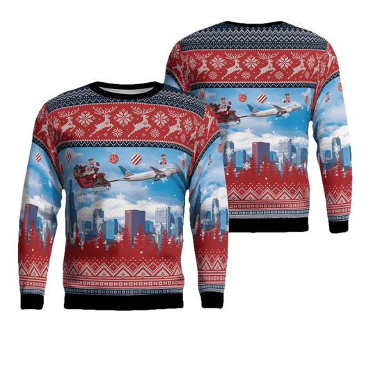 United Airlines Boeing 787 Dreamliner With Santa Over Chicago Christmas AOP Sweater ? Usalast