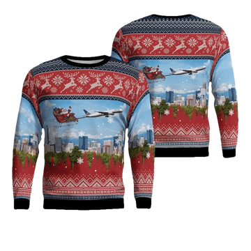 United Airlines Boeing 777-322ER With Santa over Denver Christmas AOP Sweater ? Usalast
